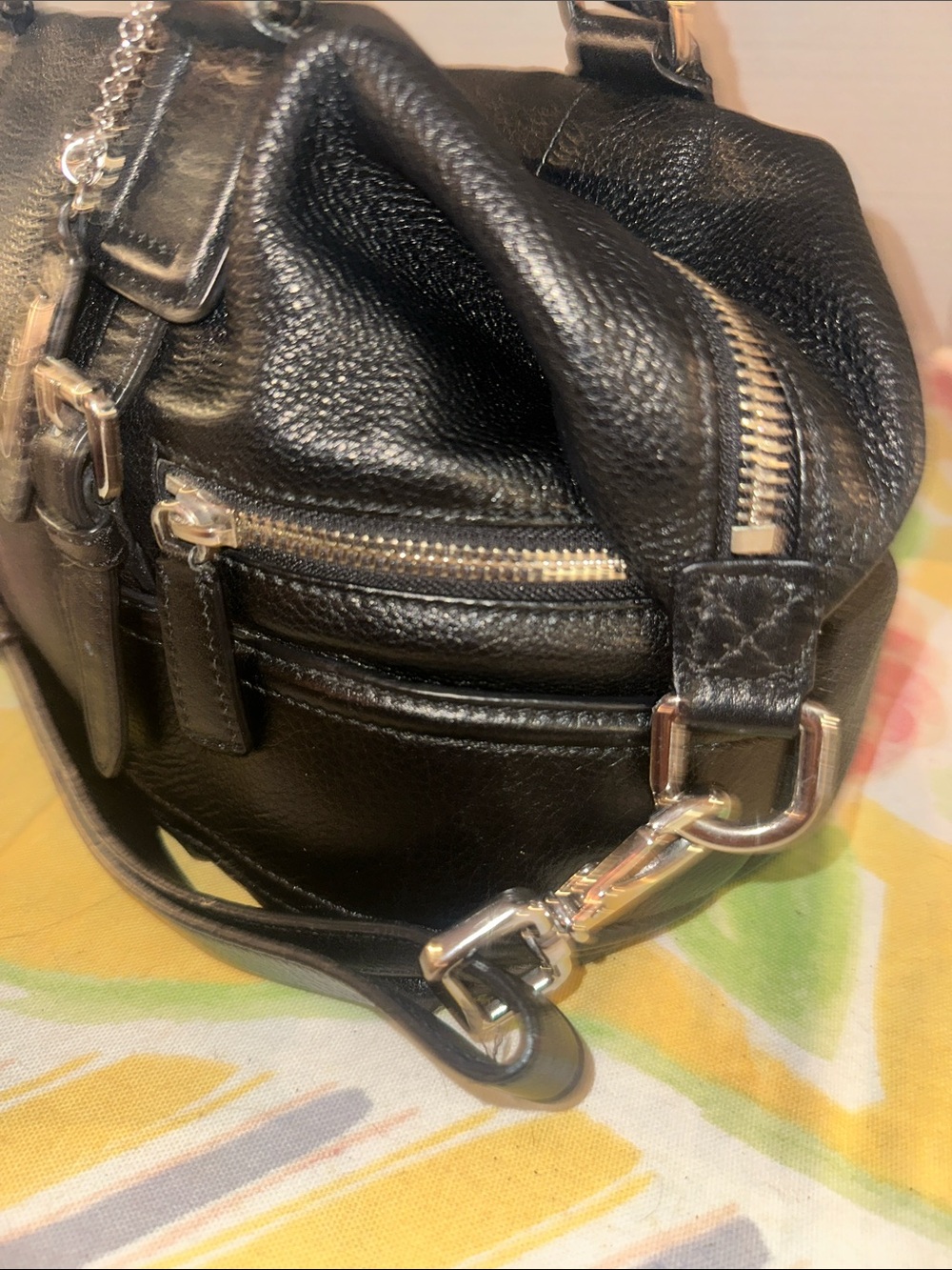 Cole Haan Black Gramercy Archer Leather Satchel Bag w Crossbody Strap & Charm - Picture 7 of 15